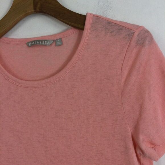 Athleta Womens Breezy Curved Hem Lightweight Soft Stretchy Slub Knit Tee Pink M - Picture 2 of 10